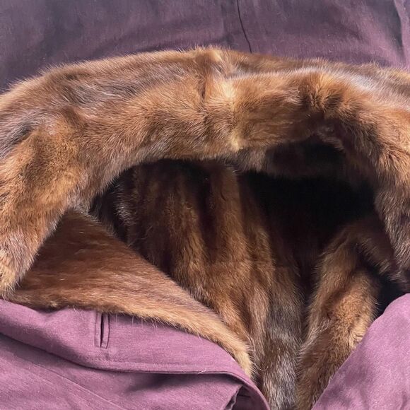 Winters Fur Mink Lined Wool Blend Plum Trench Coat FLAWED /REPURPOSE READY - Picture 11 of 15